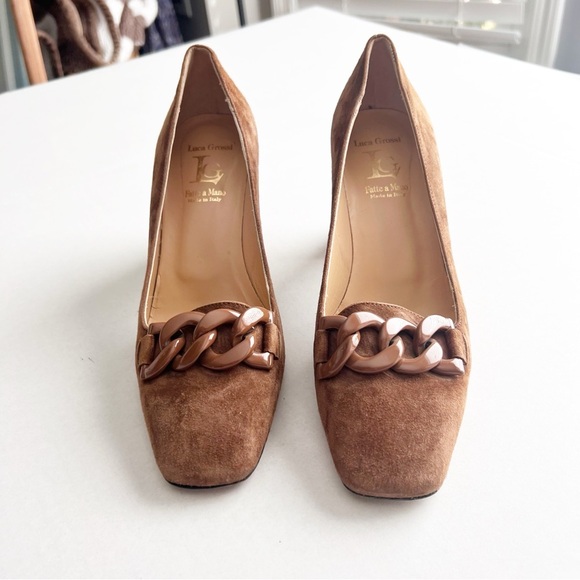 Luca Grossi Diana Heels Closed Toe Shoes Neutral Camel Brown Color Chain 38 - Picture 4 of 11